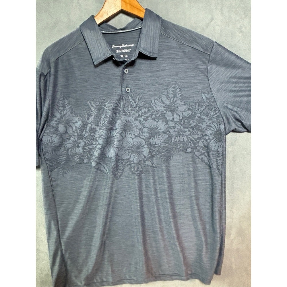 TOMMY BAHAMA Mens XL BIG POLO SHIRT PALM COAST HIBISCUS STERLING BLUE GOLF
